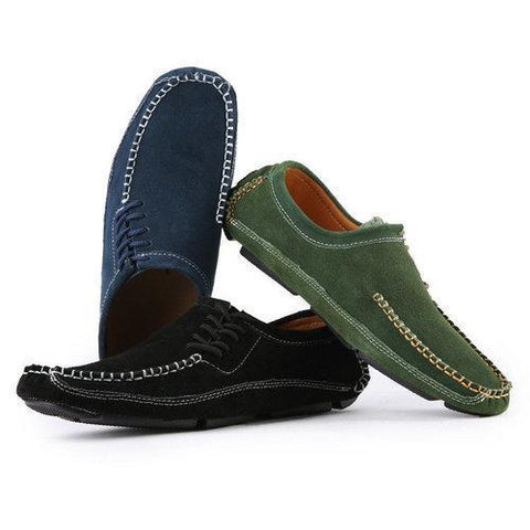 Big Size Men Handsewn Side Lace Decoration Soft Flat Casual Loafers