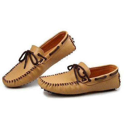 Men Genuine Leather Slip On Boat Shoes Moccasins Casual Loafers