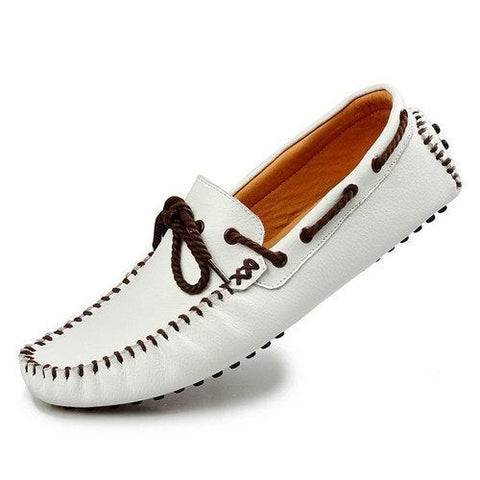 Men Genuine Leather Slip On Boat Shoes Moccasins Casual Loafers