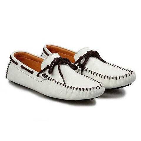 Men Genuine Leather Slip On Boat Shoes Moccasins Casual Loafers