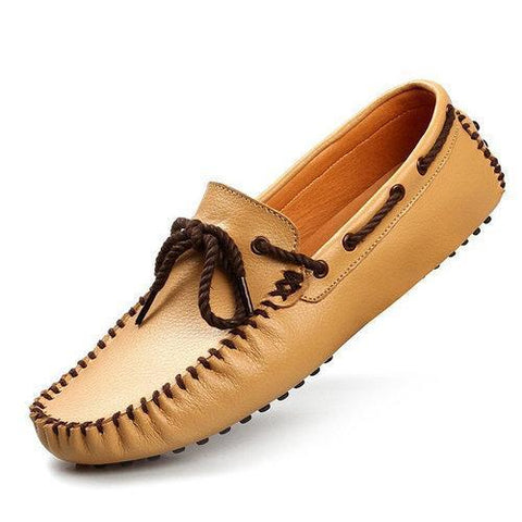 Men Genuine Leather Slip On Boat Shoes Moccasins Casual Loafers