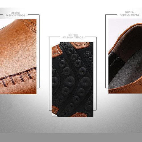 Men Genuine Leather Metal Button Decoration Stitching Slip On Loafers