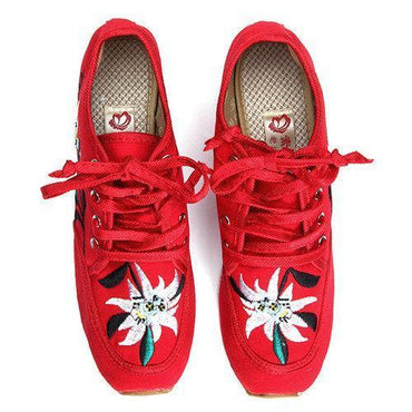 Flower Pattern Heel Increasing Canvas Retro Lace Up Casual Shoes