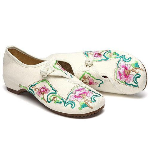 Flower Embroidered Old Peking National Wind Canvas Soft Sole Loafers