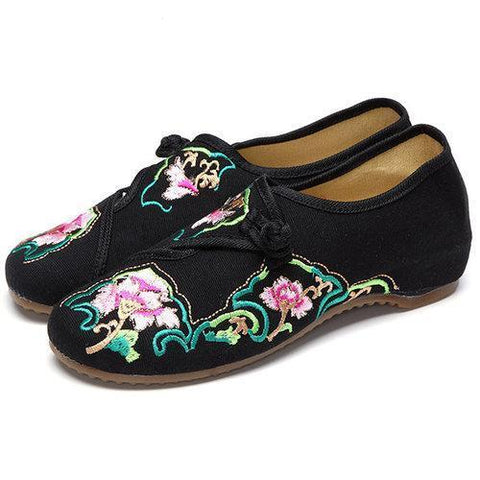 Flower Embroidered Old Peking National Wind Canvas Soft Sole Loafers