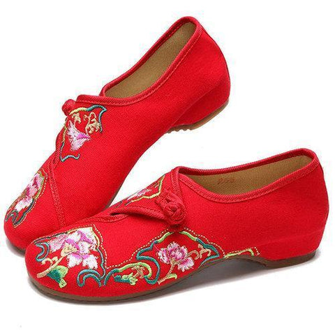 Flower Embroidered Old Peking National Wind Canvas Soft Sole Loafers