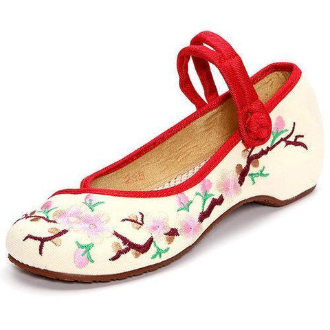 Embroidered Floral Print Canvas Slip On Retro Lazy Shoes