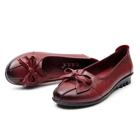 SOCOFY Leather Bowkont Soft Casual Slip On Flat Loafers