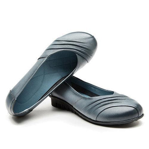 Socofy Pure Color Leather Handmade Retro Comfortable Flat Shoes