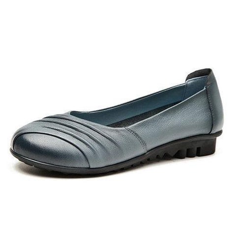 Socofy Pure Color Leather Handmade Retro Comfortable Flat Shoes