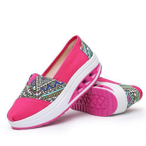 Pattern Print Comfortable Slip On Rocker Sole Shake Women Shoes