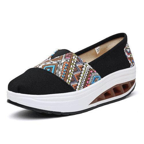 Pattern Print Comfortable Slip On Rocker Sole Shake Women Shoes