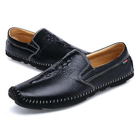 Men Delicate Sewing Crocodile Pattern Genuine Leather Casual Loafers