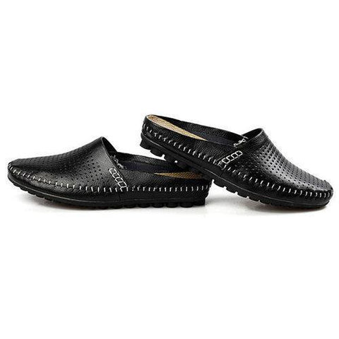 Men Hollow Out Cow Hide Beach Shoes Casual Backless Loafers