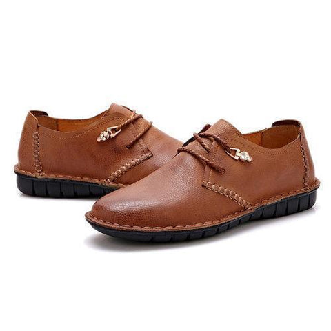 Men Retro Hand Stitching Business Leather Shoes Lace Up Casual Loafers