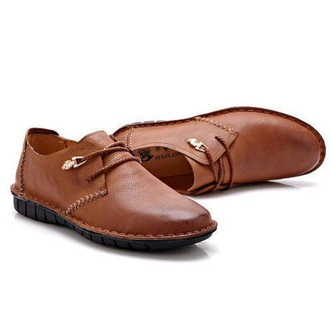 Men Retro Hand Stitching Business Leather Shoes Lace Up Casual Loafers