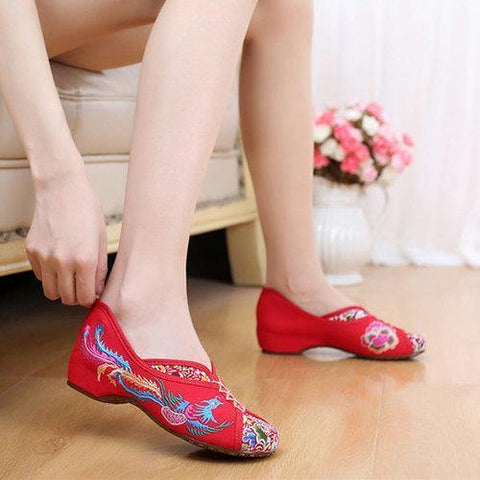 Phoenix Embroidered Old peking Vintage Flat Shoes