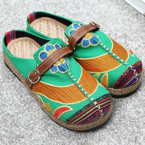 Colorful Embroidered Backless Loafers