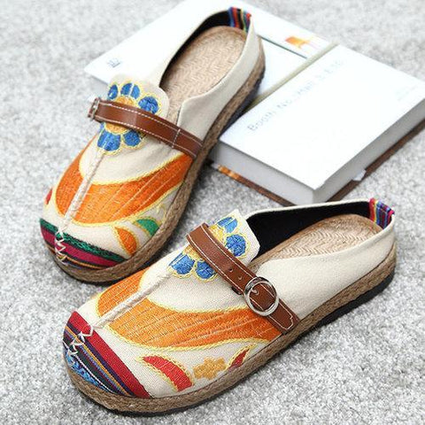 Colorful Embroidered Backless Loafers