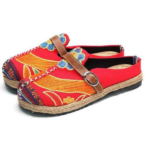 Colorful Embroidered Backless Loafers