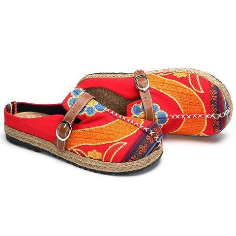 Colorful Embroidered Backless Loafers