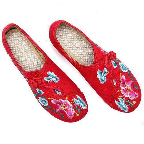 Flower Chinese Knot Retro Embroided Pattern Flat Loafers