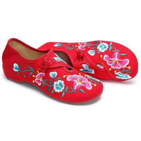 Flower Chinese Knot Retro Embroided Pattern Flat Loafers