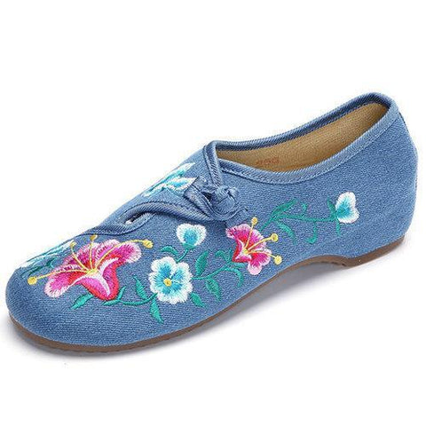 Flower Chinese Knot Retro Embroided Pattern Flat Loafers