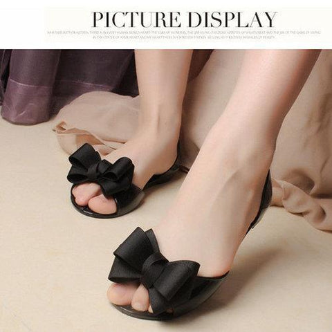 Jelly Butterfly Knot Peept Toe Slip On Casual Flat Beach Shoes