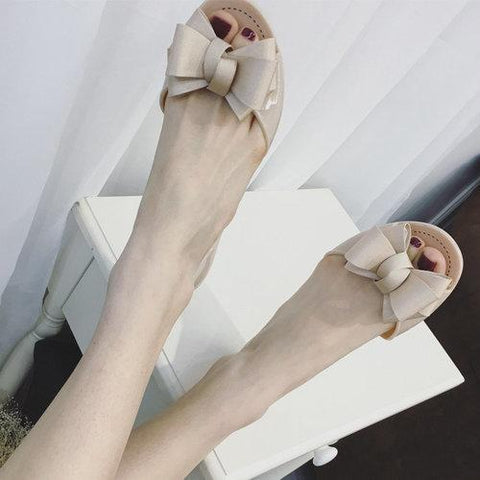 Jelly Butterfly Knot Peept Toe Slip On Casual Flat Beach Shoes