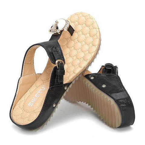 Rhinestones Buckle Comfortable Clip Toe Flip Flops Flat Sandals