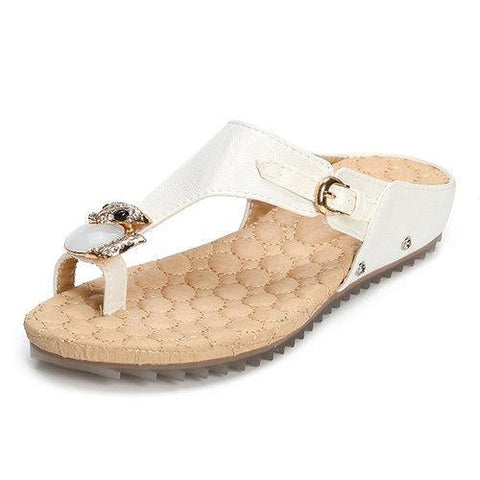 Rhinestones Buckle Comfortable Clip Toe Flip Flops Flat Sandals