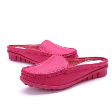 Big Size Pure Color Backless Soft Leather Slip On Casual Shoes