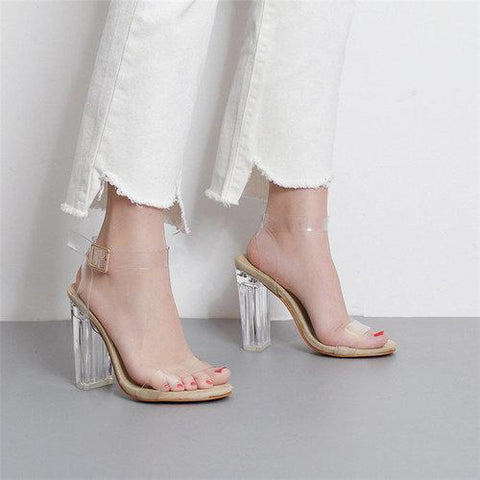 Block Heel Strappy Peep Toe Pumps