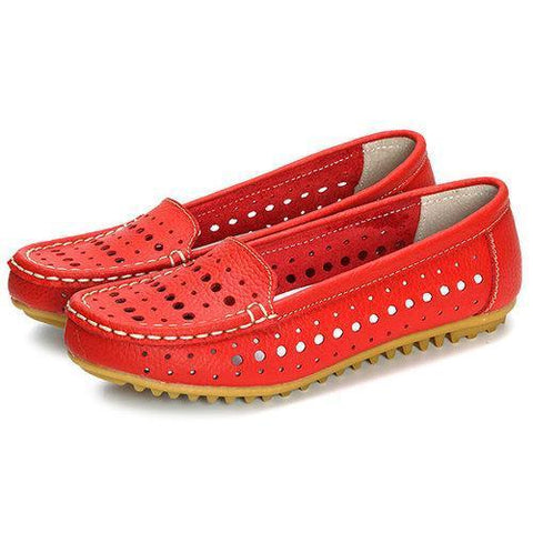 Hollow Out Comfortable Leather Loafers Soft Sole Casual Shoes