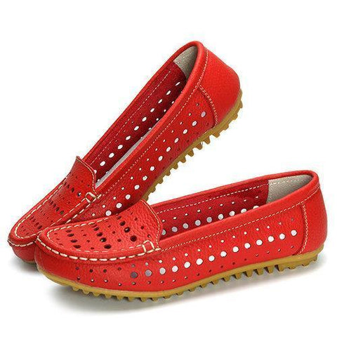 Hollow Out Comfortable Leather Loafers Soft Sole Casual Shoes