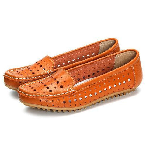 Hollow Out Comfortable Leather Loafers Soft Sole Casual Shoes