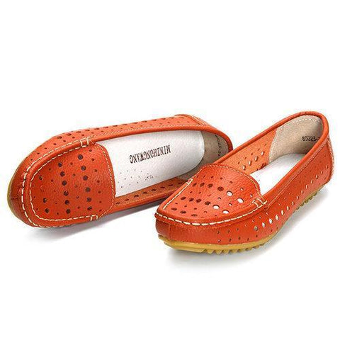 Hollow Out Comfortable Leather Loafers Soft Sole Casual Shoes