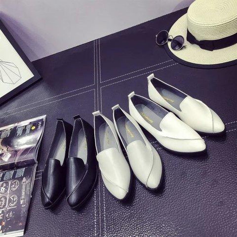 Pure Color Flat Slip On Pointed Toe Casual Shoes