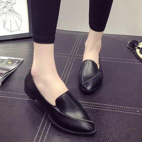 Pure Color Flat Slip On Pointed Toe Casual Shoes