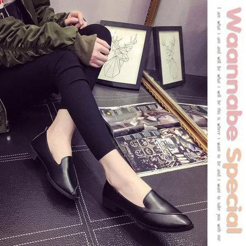 Pure Color Flat Slip On Pointed Toe Casual Shoes