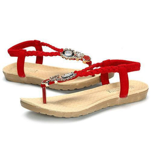 Bead Butterfly Sun Clip Toe Flat Slip On Elastic Sandals