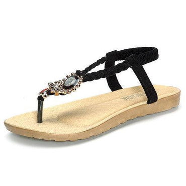 Bead Butterfly Sun Clip Toe Flat Slip On Elastic Sandals