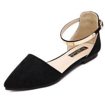 Big Size Pointed Toe Pure Color Metal Flat Slip On Buckle Shoes