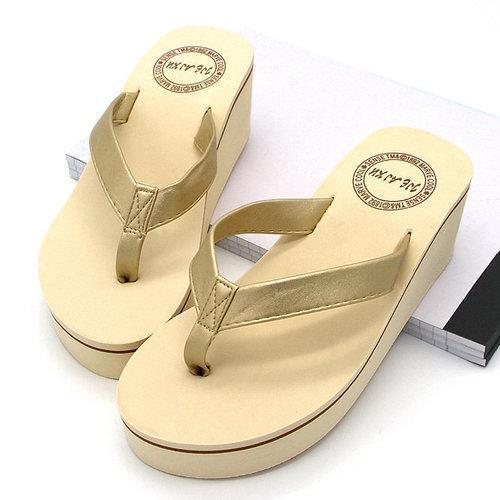 Casual Stripe Platform Clip Toe Beach Slippers