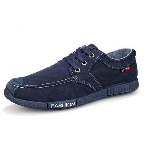 Men Canvas Breathable Pure Color Lace Up Flat Casual Shoes