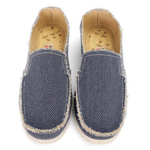 Men Old Peking Canvas Slip On Lazy Shoes Breathable Flat Casual Loafers