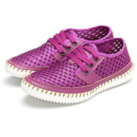 Breathable Mesh Lace Up Soft Sole Flat Casual Shoes For Women