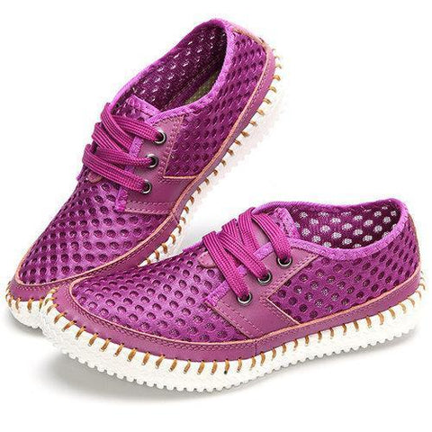 Breathable Mesh Lace Up Soft Sole Flat Casual Shoes For Women