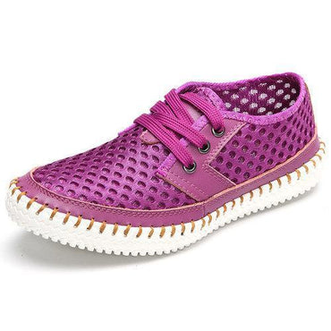 Breathable Mesh Lace Up Soft Sole Flat Casual Shoes For Women